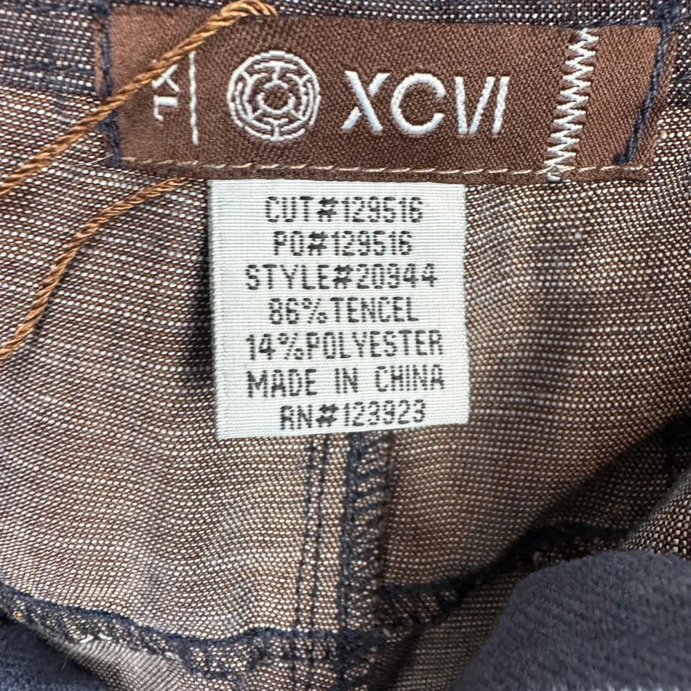 XCVI Wide Leg Pants Women XL Blue Chambray Lagenlook Boho Zip Pockets Casual NEW - Picture 7 of 11